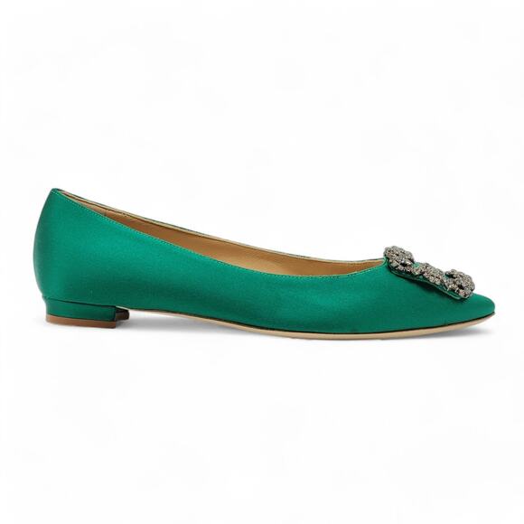 Manolo Blahnik Hangisiflat Jewel Buckle Flat Pumps - Satin - Green 36 5.5 $1095 - Picture 2 of 7